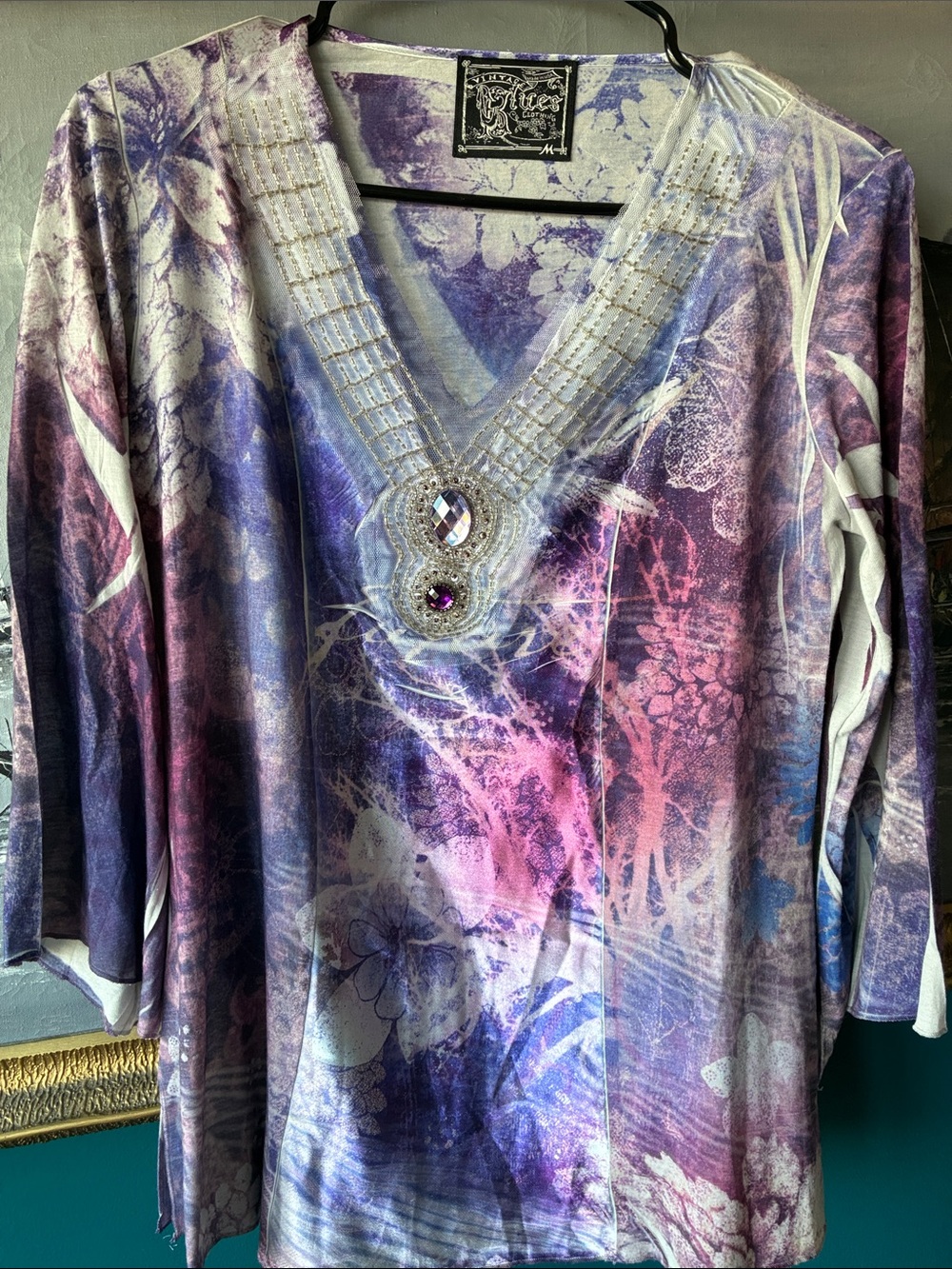 Vintage Blues Clothing Purple Fairy Grunge Beaded V-Neck Top M